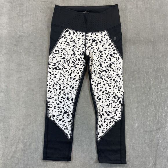 Athleta Women Small Leopard Cheetah Black White Legging‎ Capri Crop Pant - Picture 1 of 7